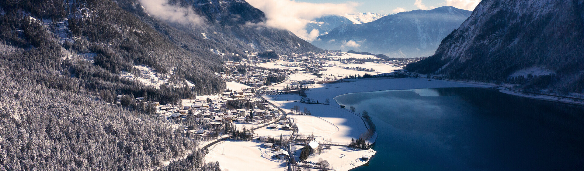Fresh snow transforms Lake Achensee and its surrounding villages into a winter wonderland.